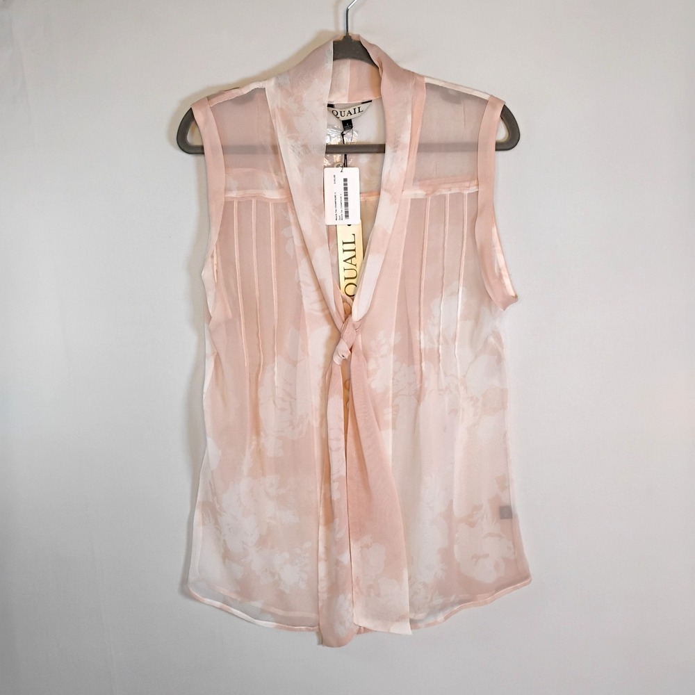 Quail Luxury 100% Silk Muscle Tee Small Sheer Pink Delicate Floral Shell NWT